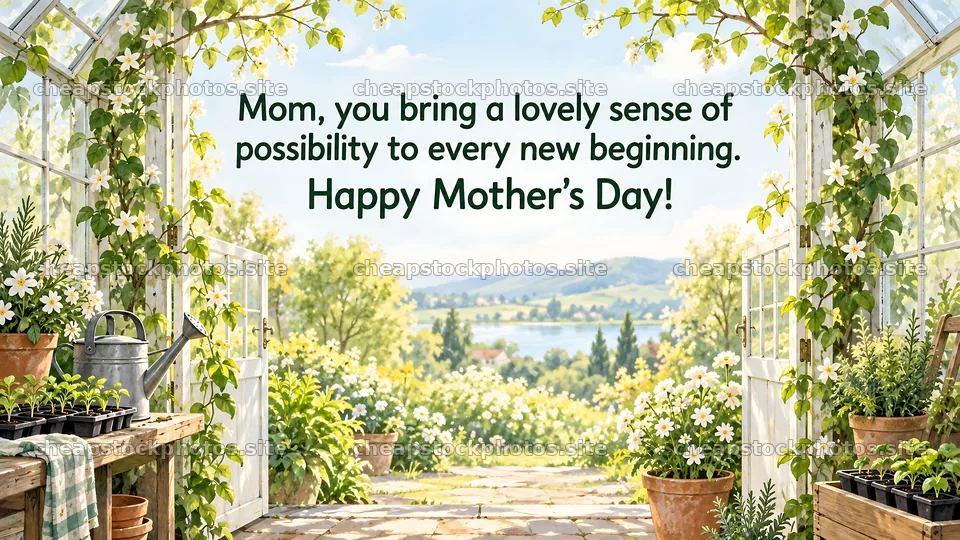 Mother's Day Greeting in a Sunlit Garden – stock photos 10324x5812