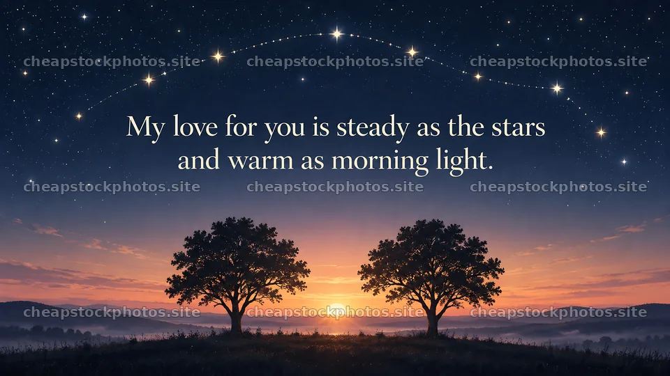 Romantic Sunrise Greeting Beneath a Starry Sky – stock photos 10324x5812