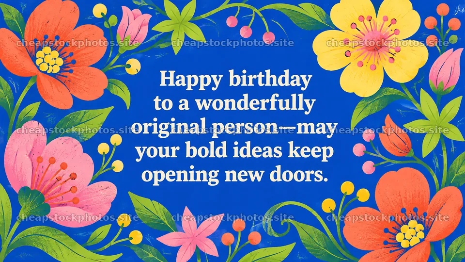 Floral Happy Birthday Greeting on Blue – stock photos 10324x5812