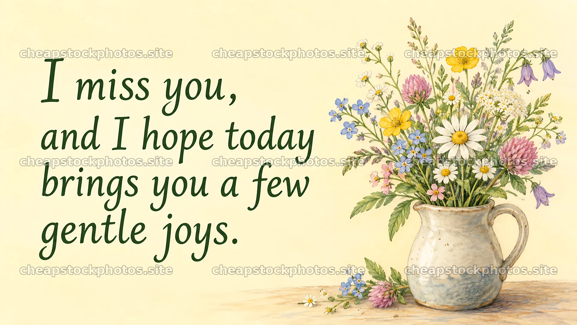 I Miss You Greeting with a Wildflower Bouquet – stock photos 10324x5812