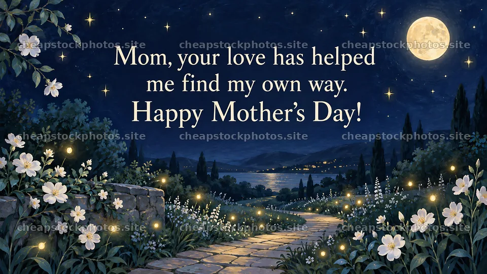 Moonlit Mother's Day Greeting with Garden Flowers – stock photos 10324x5812
