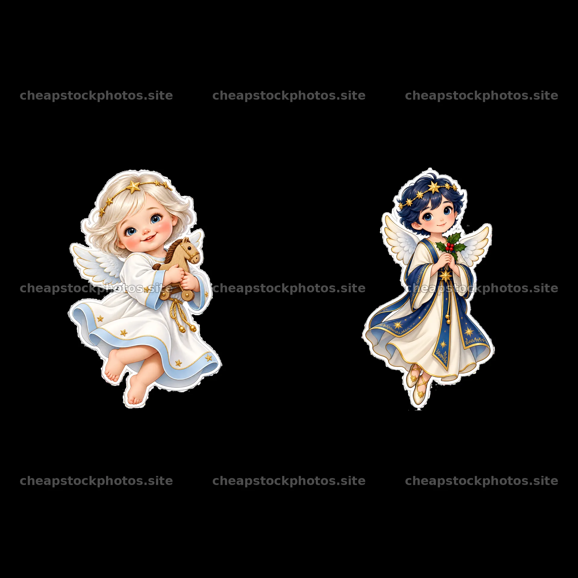 Christ Child characters with gifts in traditional Christmas attire – stock photos 7746x7746
