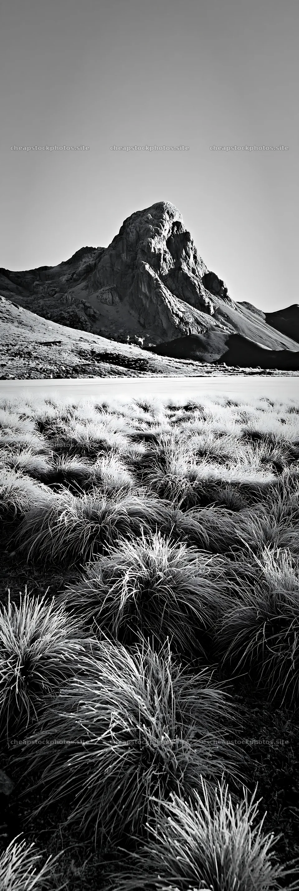 Frozen tarn meadow with mountain in the background – stock photos 4602x13690