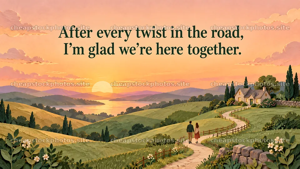 Loving Couple on a Winding Path at Sunset – stock photos 10324x5812