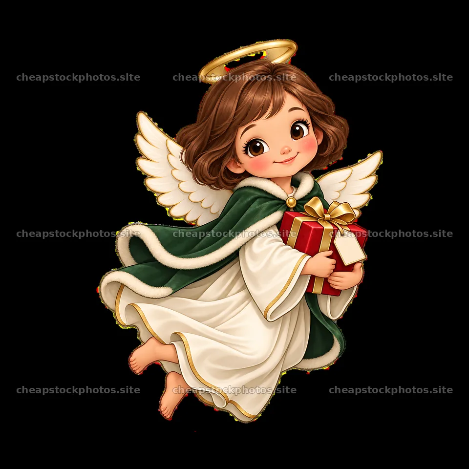 Christmas angel holding gifts with a halo and wings – stock photos 7746x7746