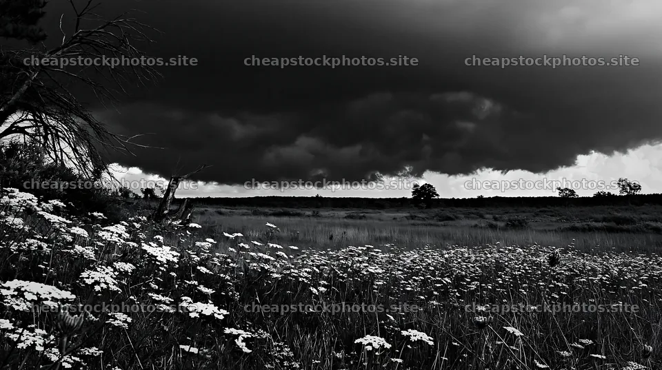 Fukushima native meadow with weathered stump under dark clouds – stock photos 10608x5938