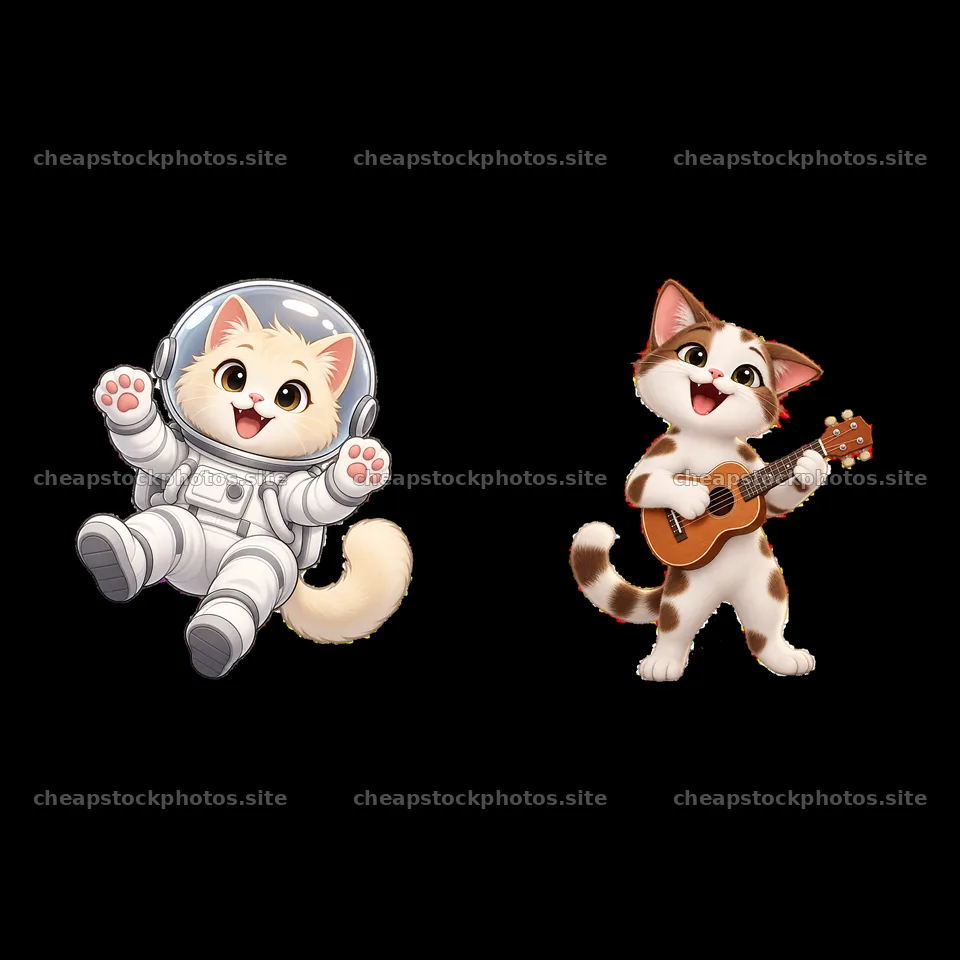 Cats in space suit and playing guitar in cartoon style – stock photos 7746x7746