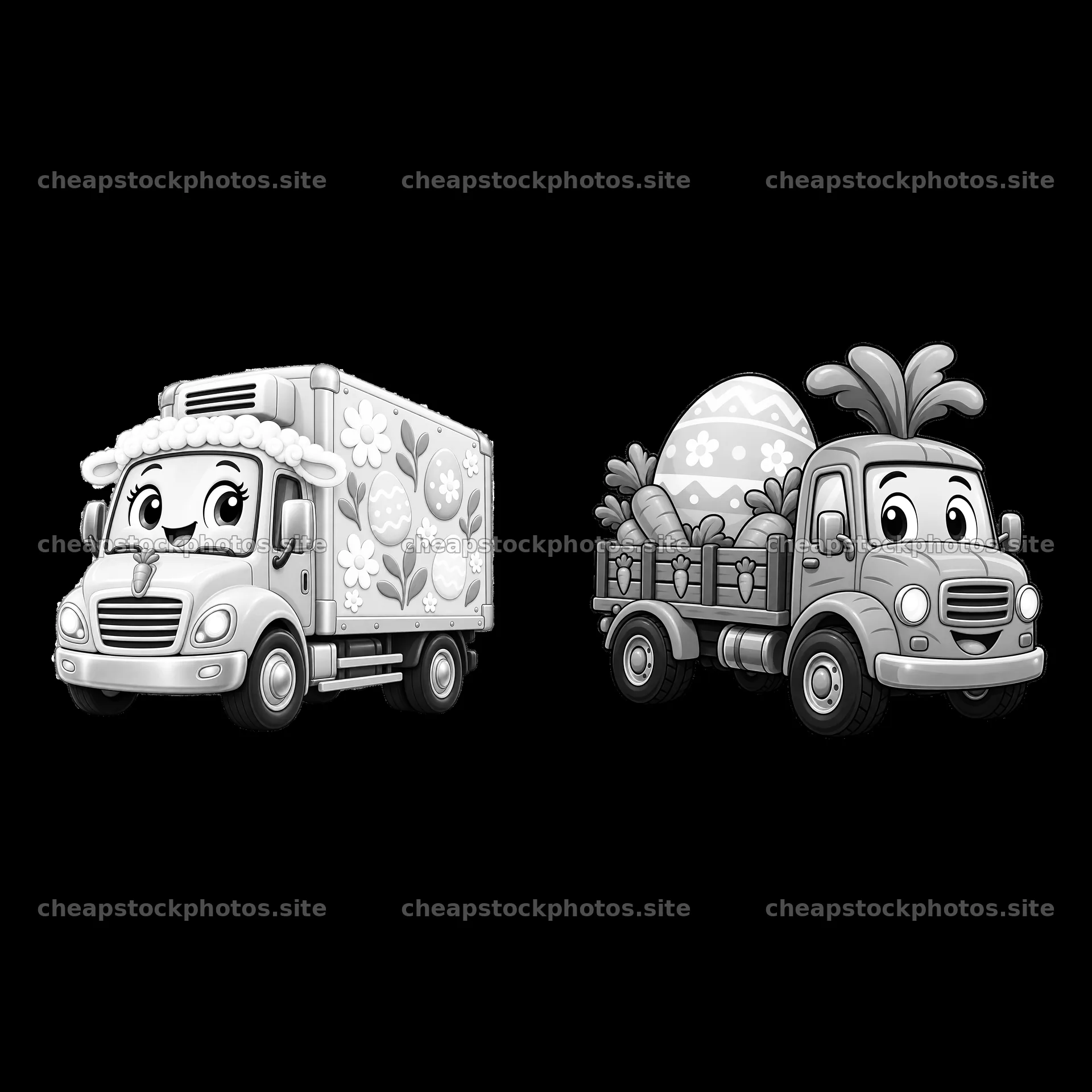 Easter truck with colorful eggs and a bunny-themed delivery – stock photos 7746x7746