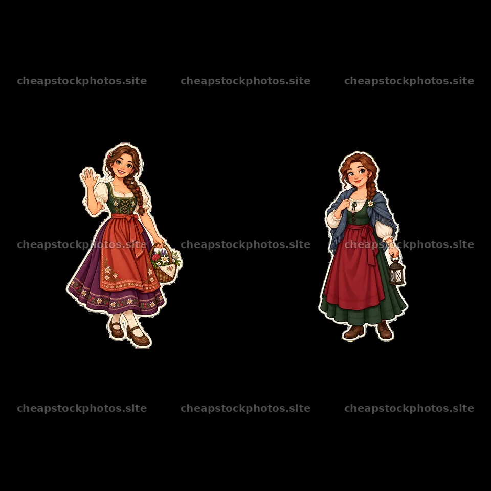 Woman in traditional folk dress holding a basket and lantern – stock photos 7746x7746