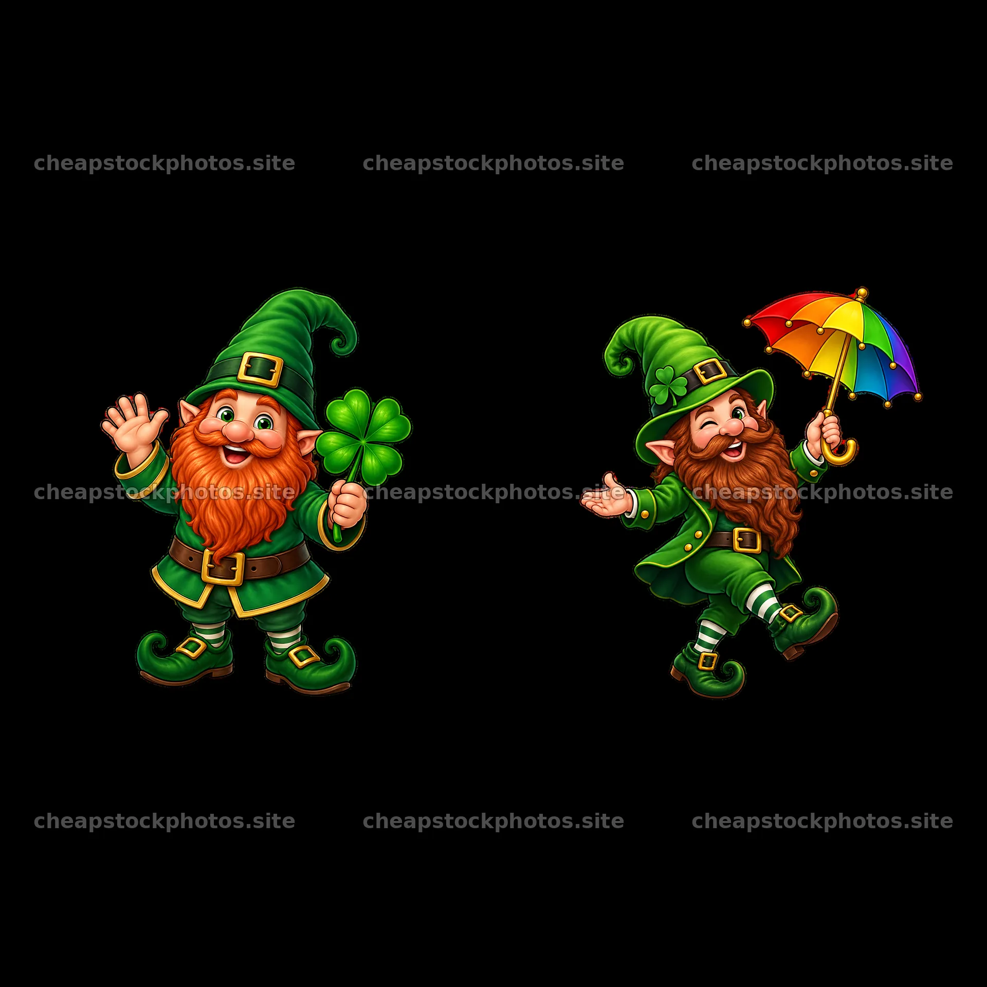 St. Patrick's Day gnomes holding a shamrock and an umbrella – stock photos 7746x7746