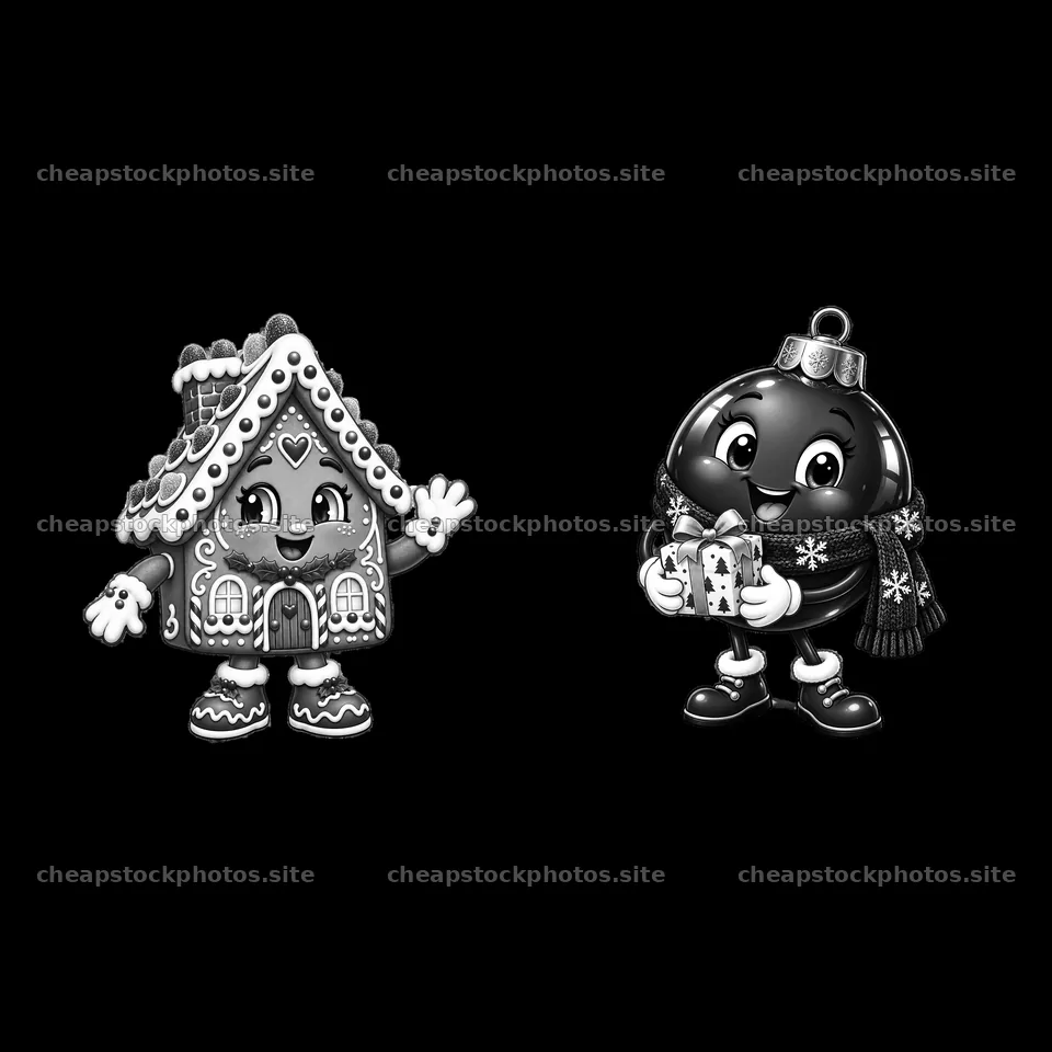 Christmas house and ornament pair cartoon illustration – stock photos 7746x7746