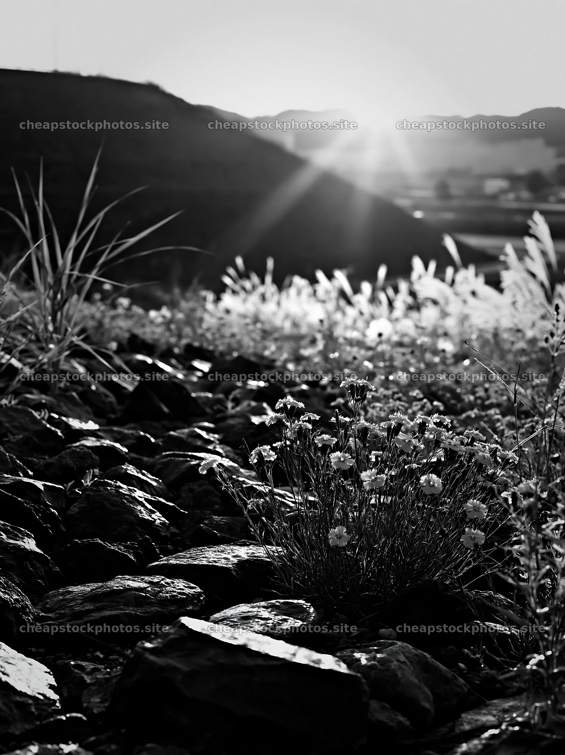 Kanagawa heat resilient meadow volcanic stones under sunset light – stock photos 6866x9174