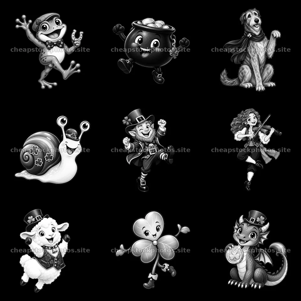 Celebrating St. Patrick's Day with cheerful cartoon characters – stock photos 7746x7746