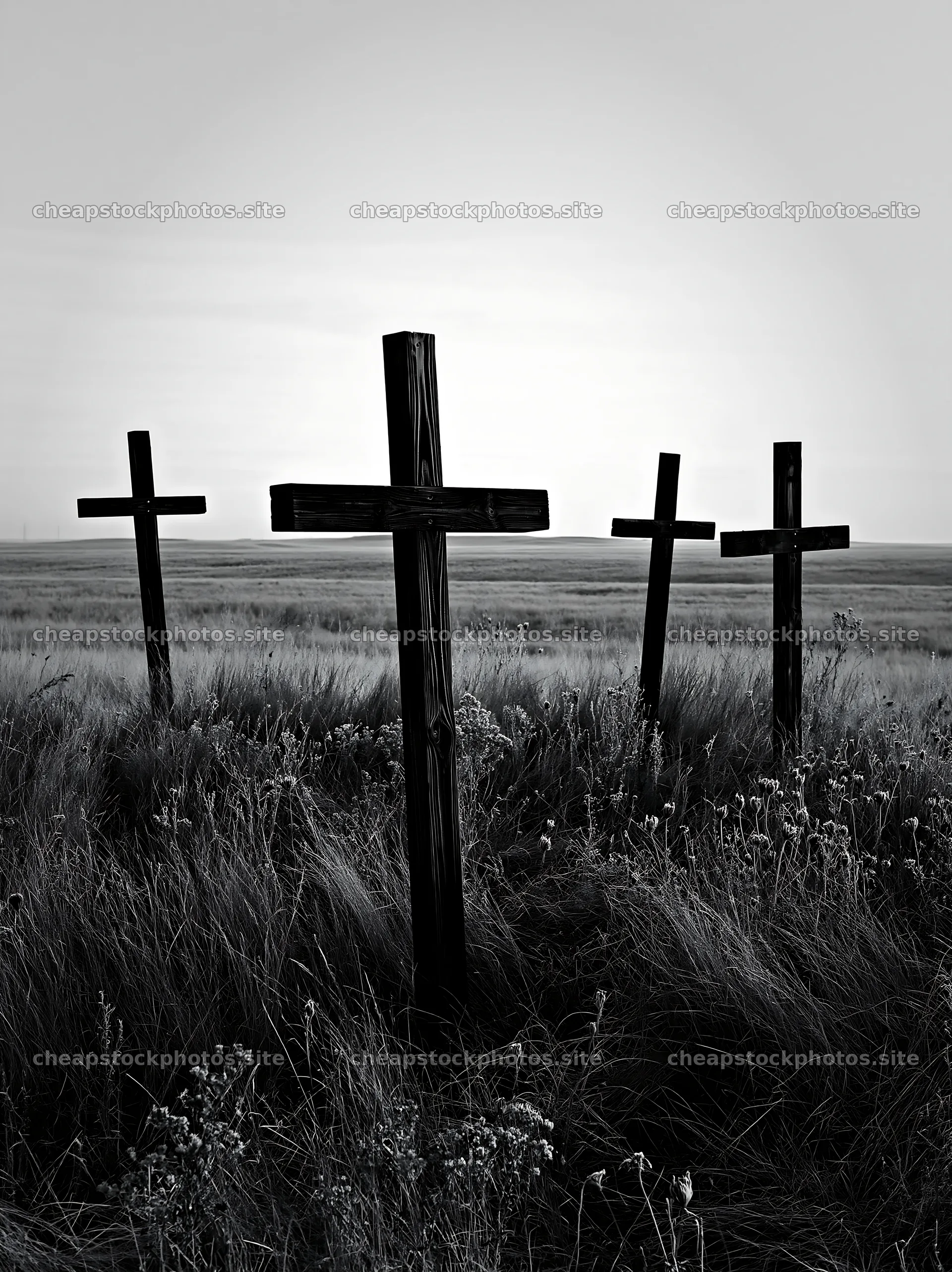 Wooden crosses in a meadow during winter season – stock photos 6866x9174
