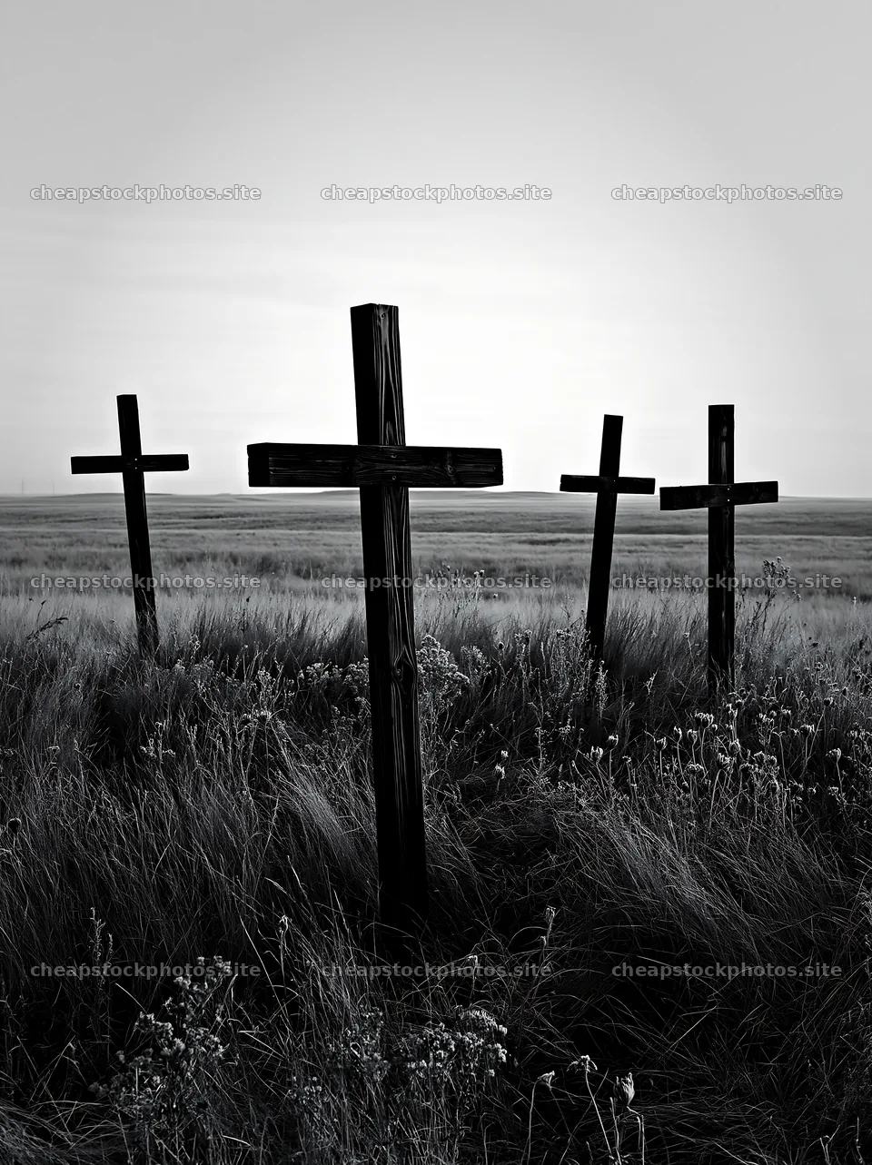 Wooden crosses in a meadow during winter season – stock photos 6866x9174