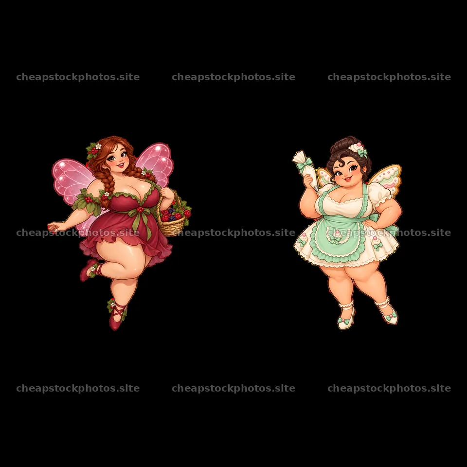 Kawaii ultra-fat fairies with accessories in colorful outfits – stock photos 7746x7746