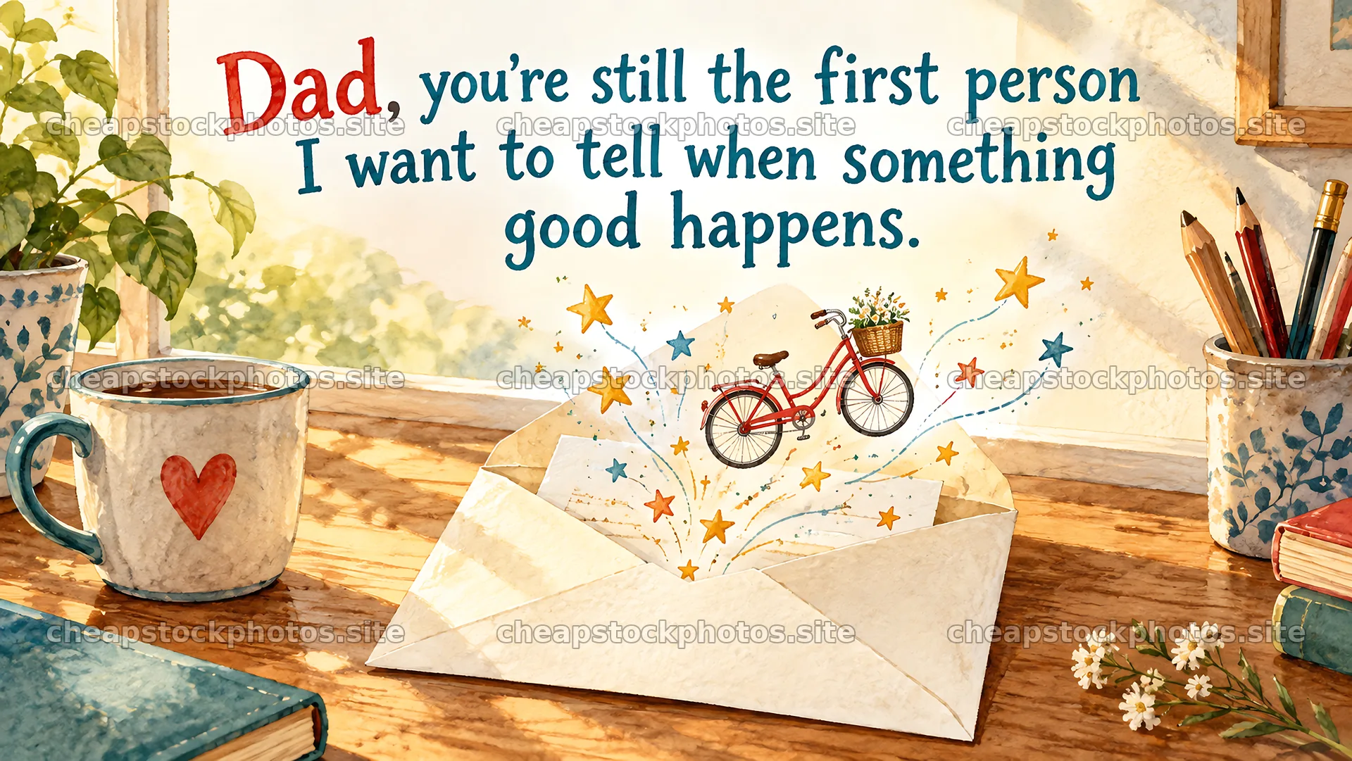 Watercolor Greeting Card Message for Dad – stock photos 10324x5812