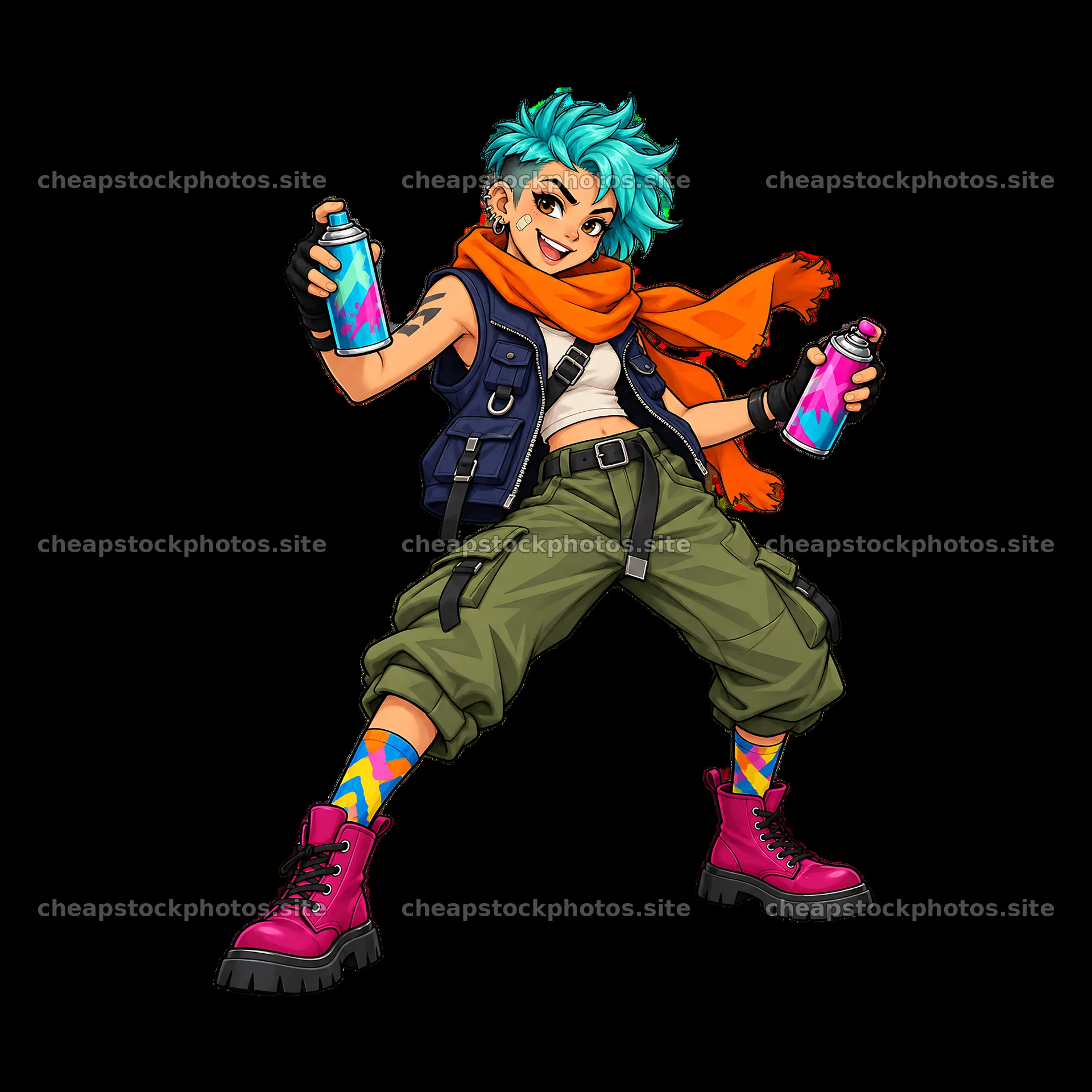 Cool graffiti sprayer with bright hair and colorful accessories – stock photos 7746x7746