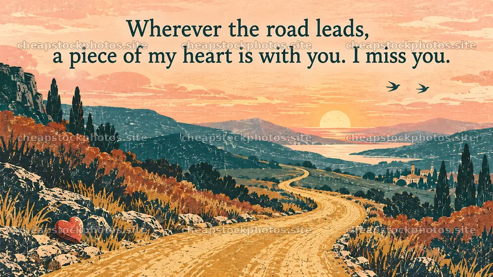I Miss You Roadside Heart Sunset Illustration – stock photos 10324x5812