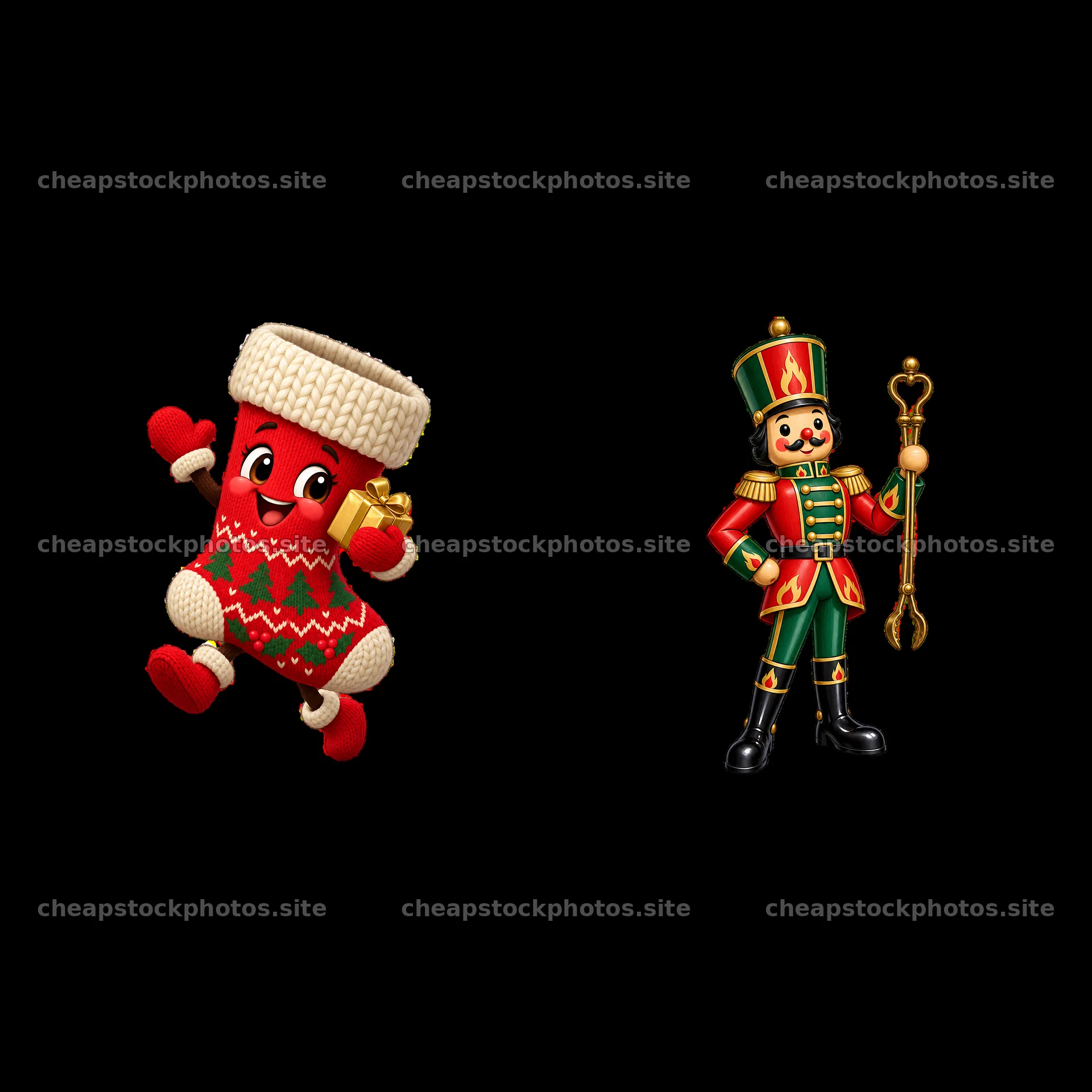 Christmas stocking and nutcracker character sticker set – stock photos 7746x7746