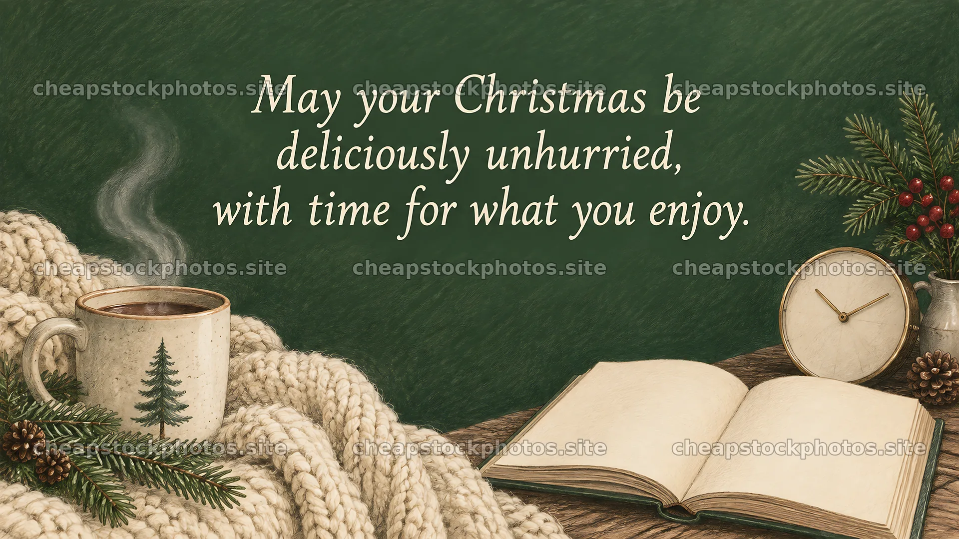 Unhurried Christmas Greeting with a Cozy Reading Scene – stock photos 10331x5808