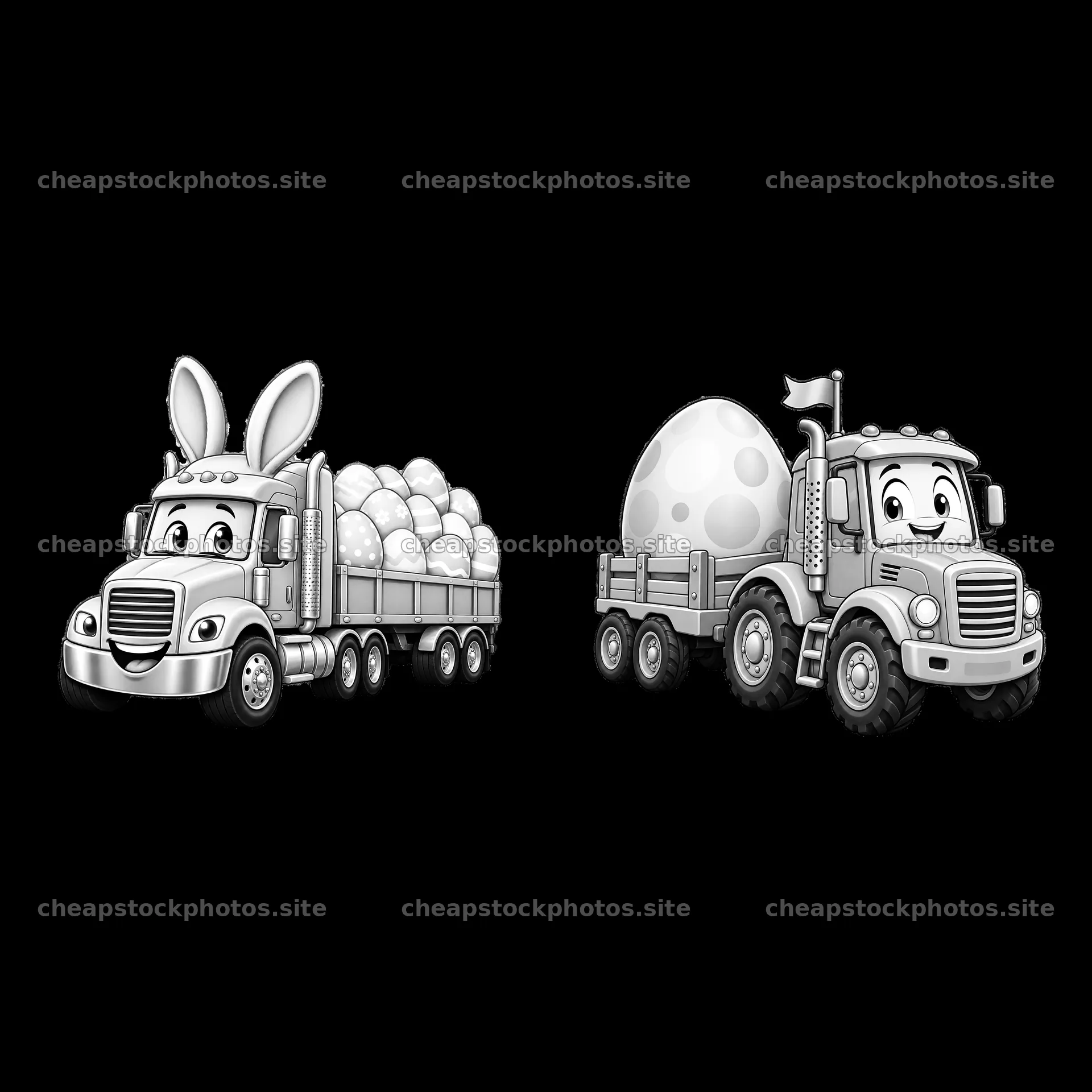 Easter truck with bunny ears and pastel egg trailer – stock photos 7746x7746
