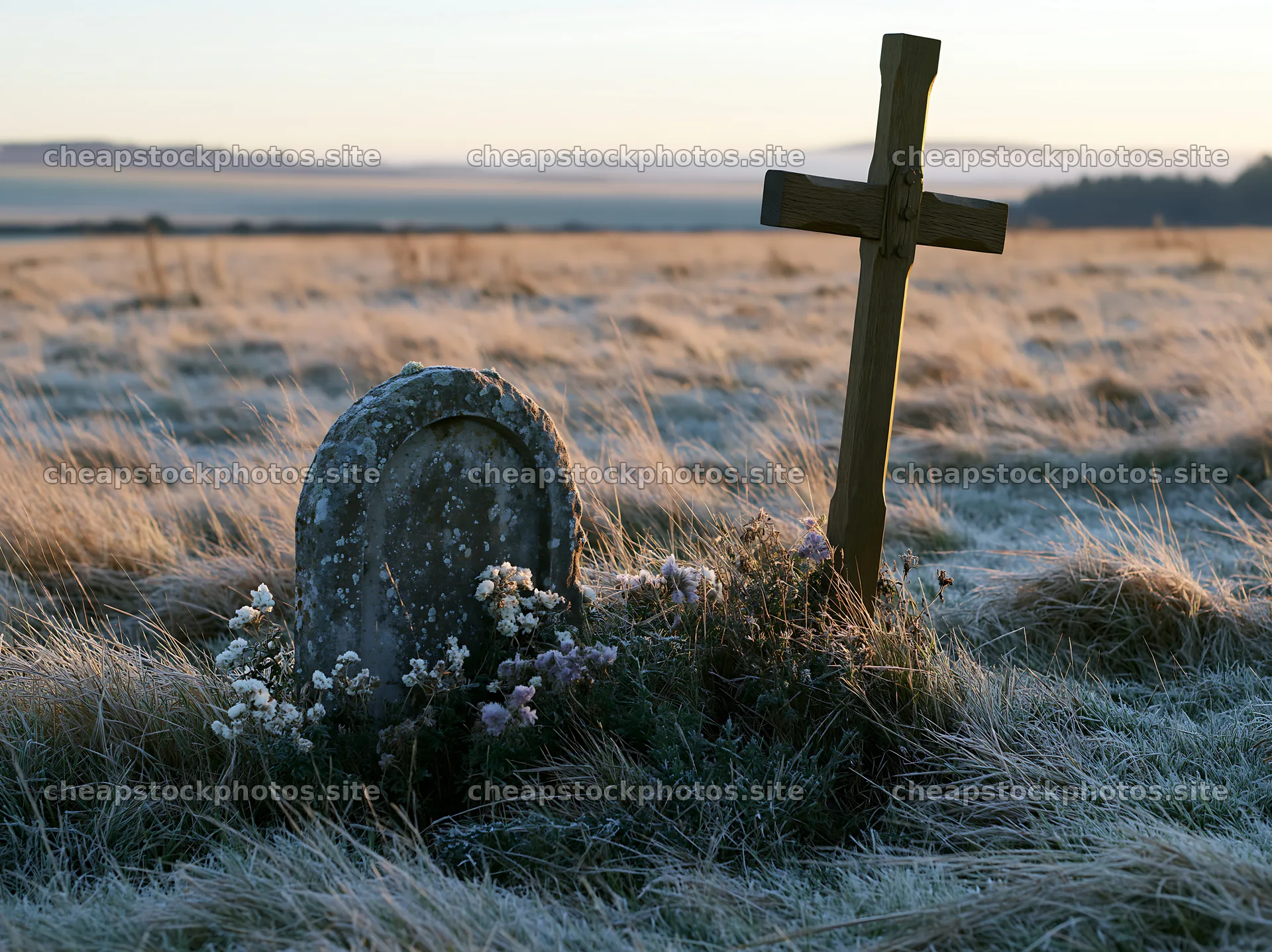 Christian cross by a grave in a winter meadow – stock photos 9174x6866