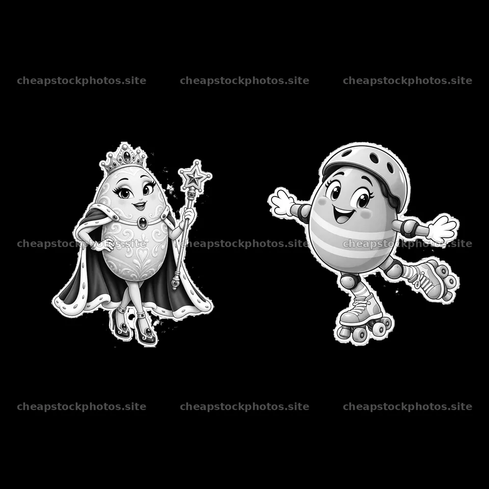 Easter egg characters with crown and rollerblading design – stock photos 7746x7746