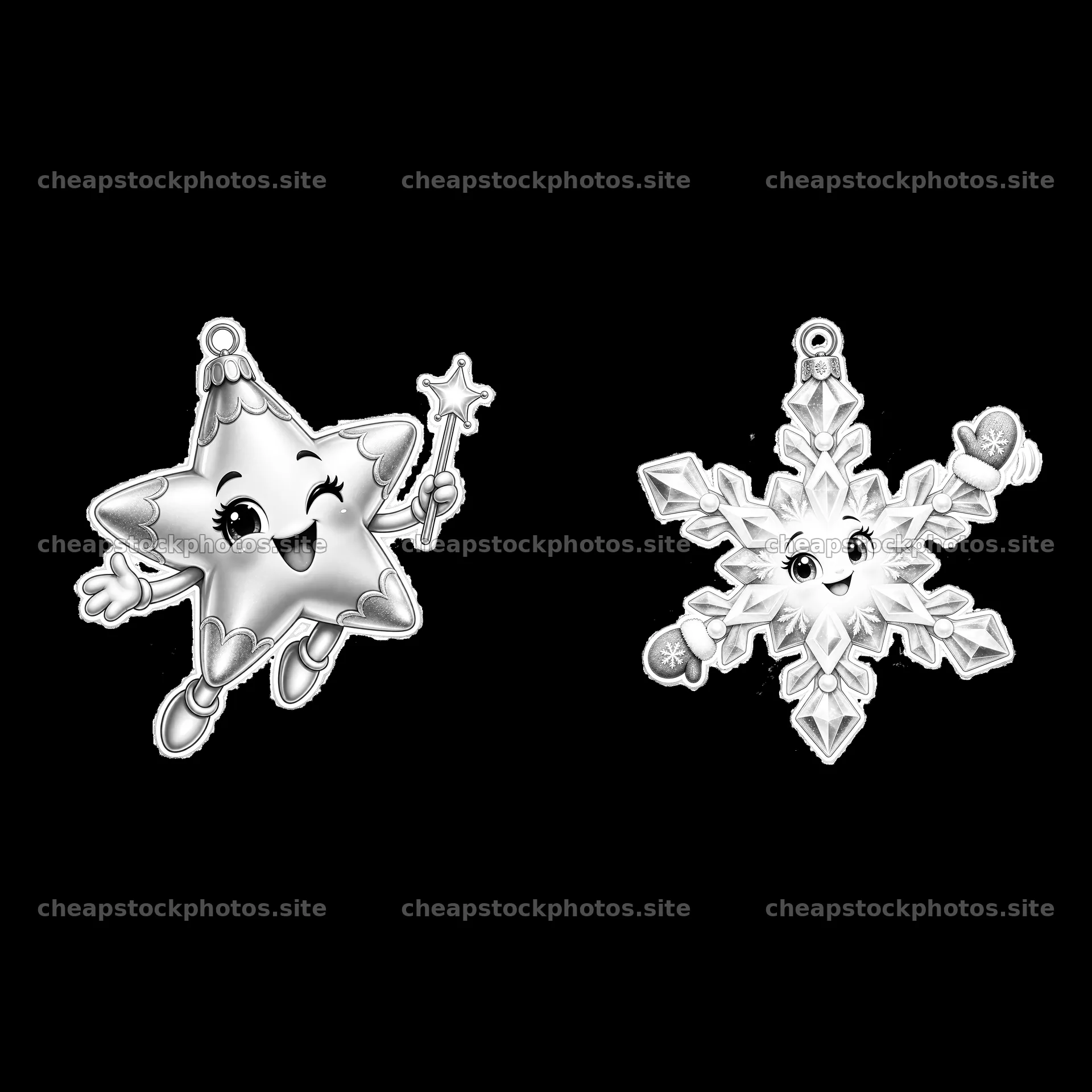 Star and snowflake cartoon ornaments for Christmas decor – stock photos 7746x7746