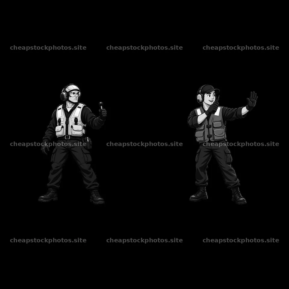Cartoon figures of naval crew directing operations on aircraft – stock photos 7746x7746
