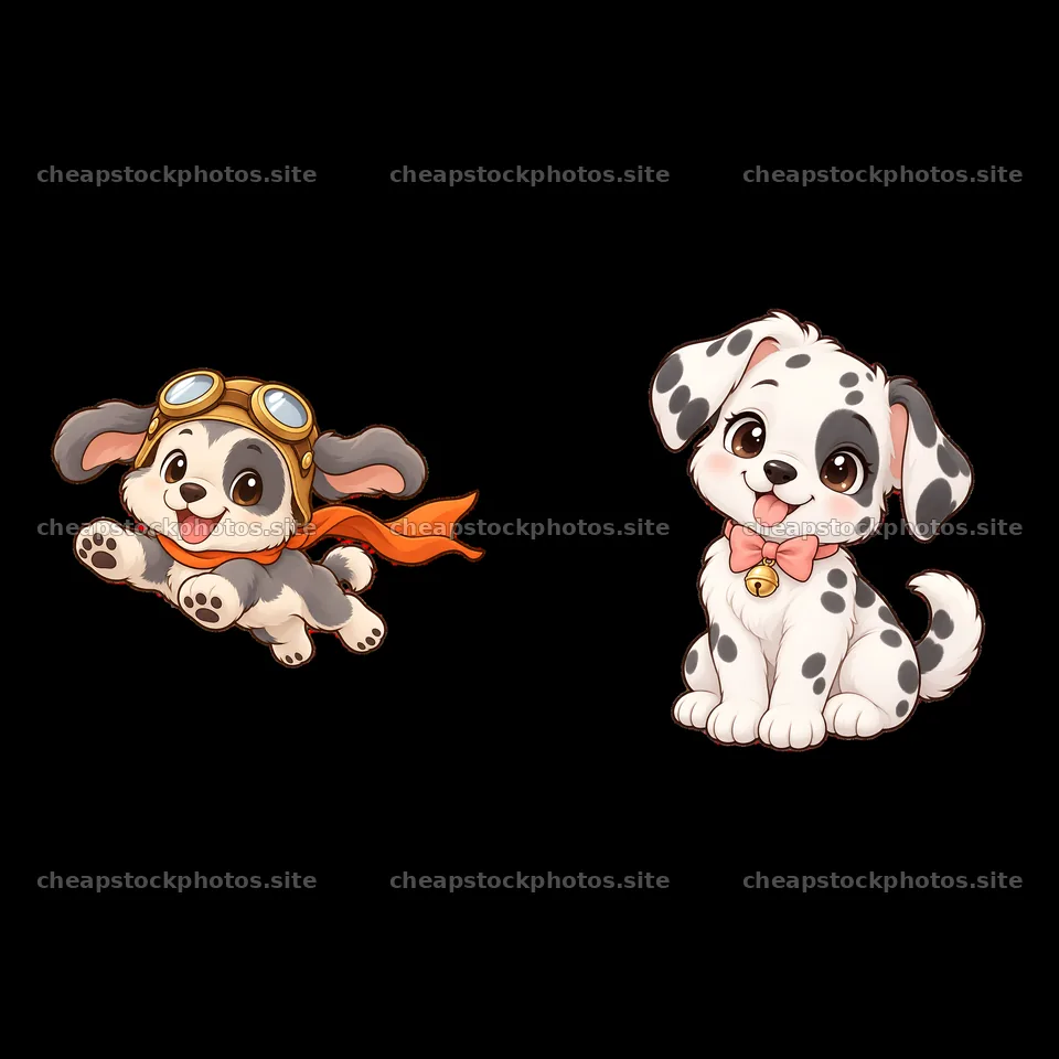 Cute dog stickers featuring a flying puppy and a sitting dalmatian – stock photos 7746x7746