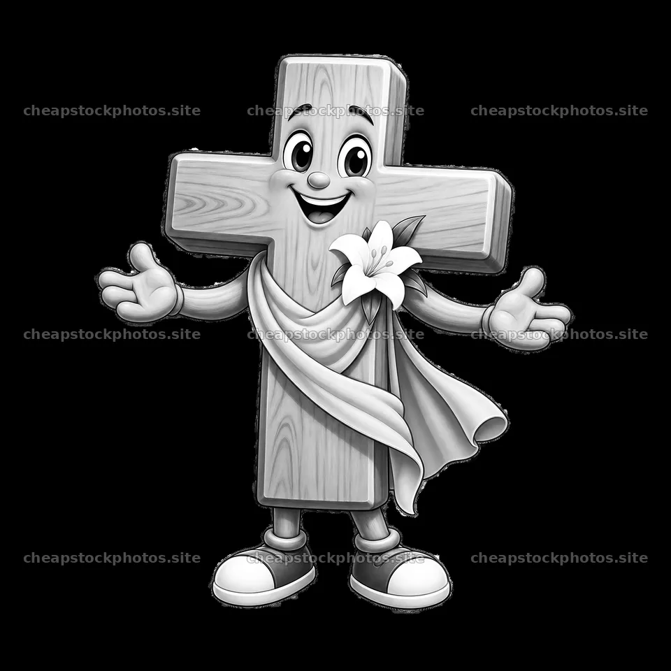 Cartoon cross character with smiling face and flower – stock photos 7746x7746