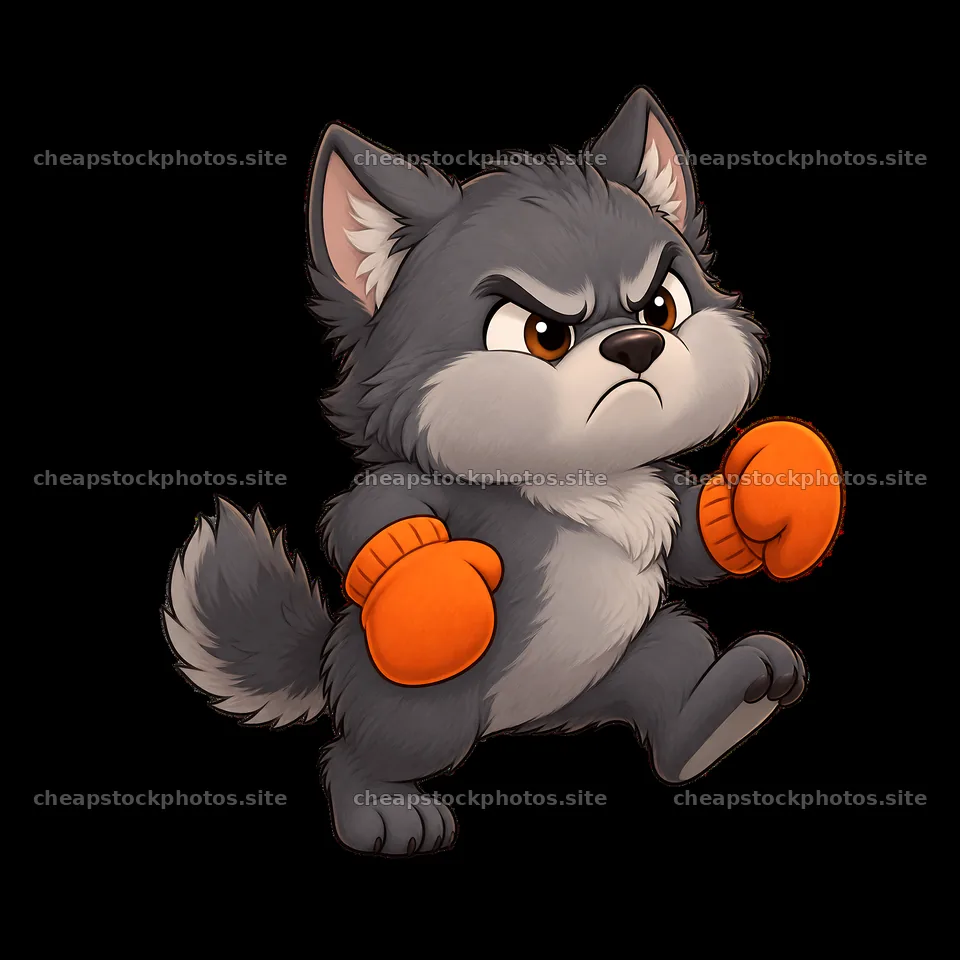 Grumpy wolf character in orange boxing gloves running – stock photos 7746x7746