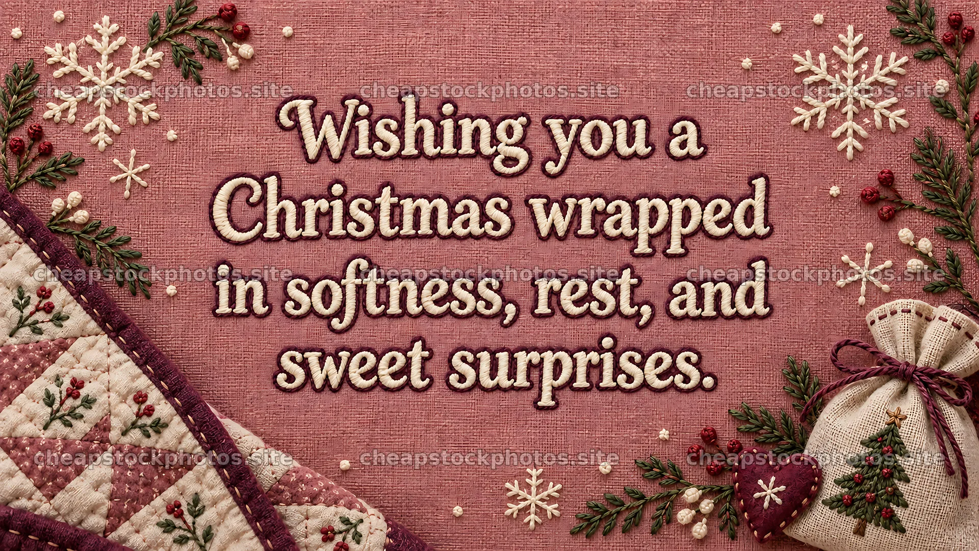 Cozy Christmas Greeting on Textured Fabric – stock photos 10324x5812