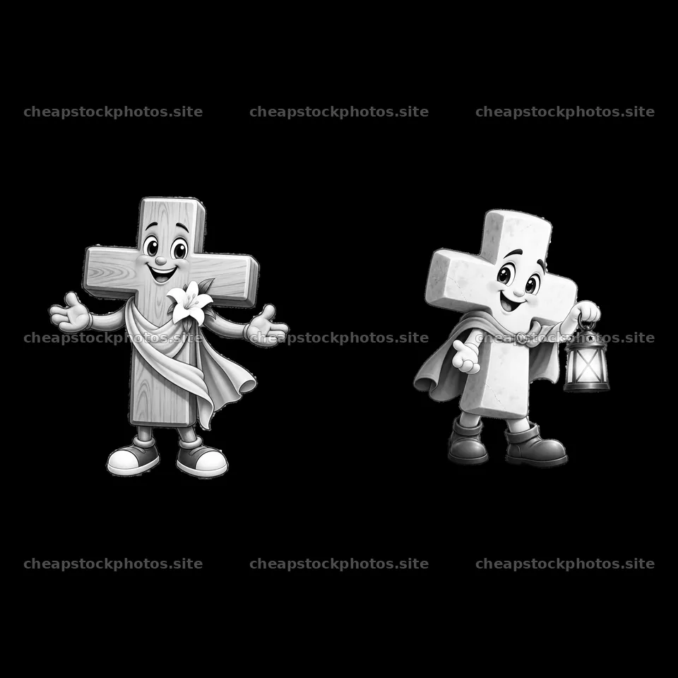 Cartoon crosses with expressions and accessories for Easter design – stock photos 7746x7746