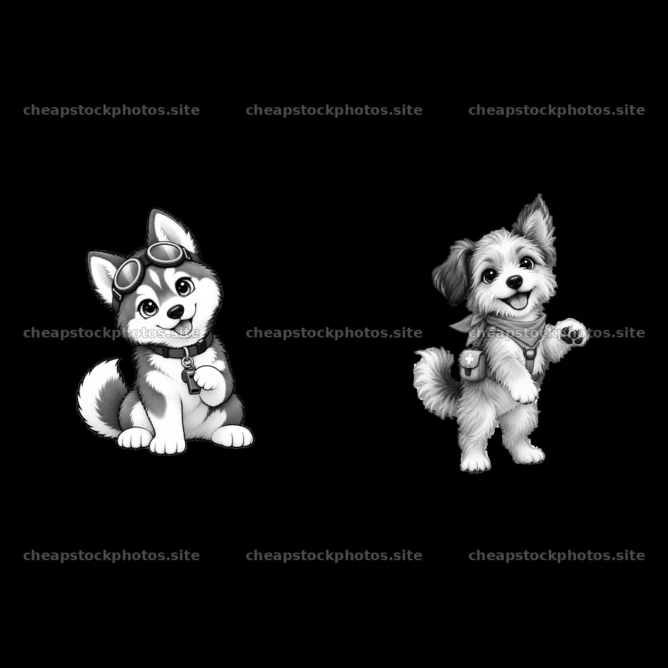 Cute cartoon K-9 dogs wearing accessories and posing together – stock photos 7746x7746