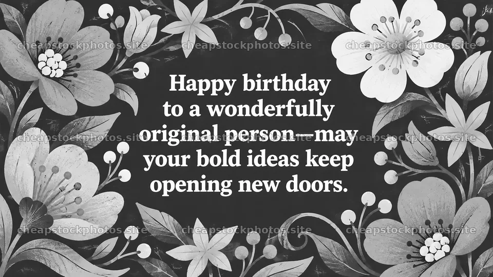 Monochrome Floral Happy Birthday Greeting – stock photos 10324x5812