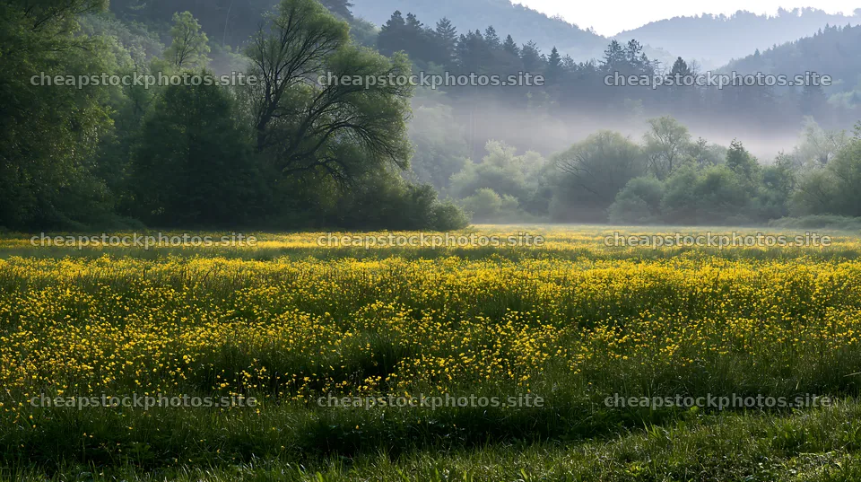Hungarian meadow in wooded valley during morning light – stock photos 10608x5938