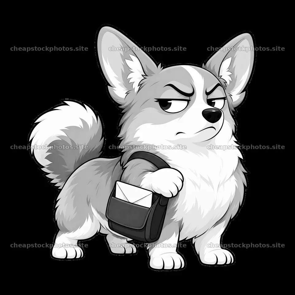 Grumpy dog with a messenger bag looking displeased – stock photos 7746x7746