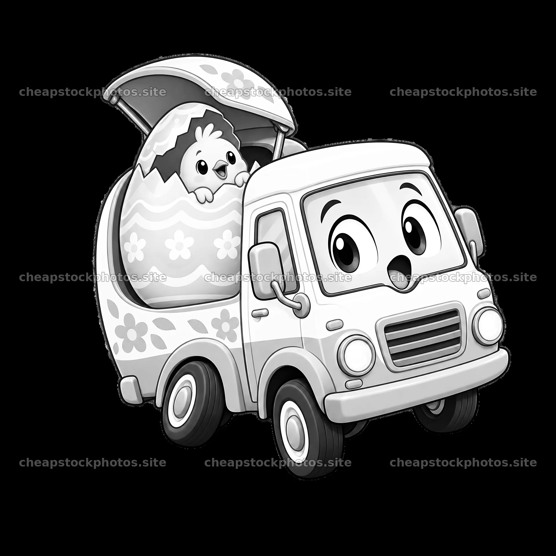 Easter truck carrying a dog and decorated egg – stock photos 7746x7746