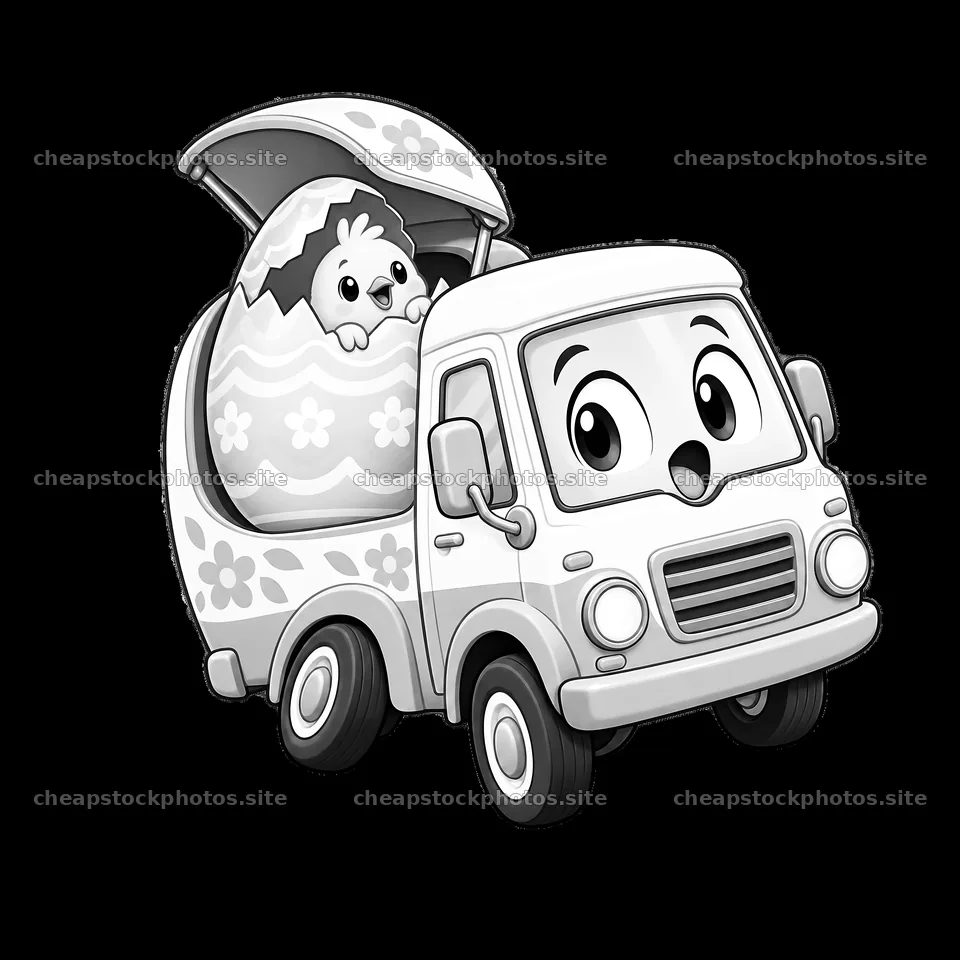 Easter truck carrying a dog and decorated egg – stock photos 7746x7746