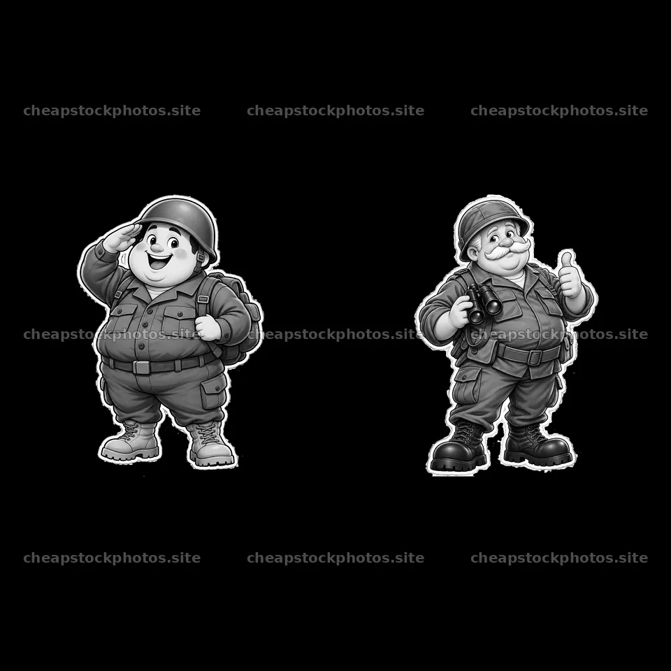 Two cartoon soldiers stand side by side – stock photos 7746x7746