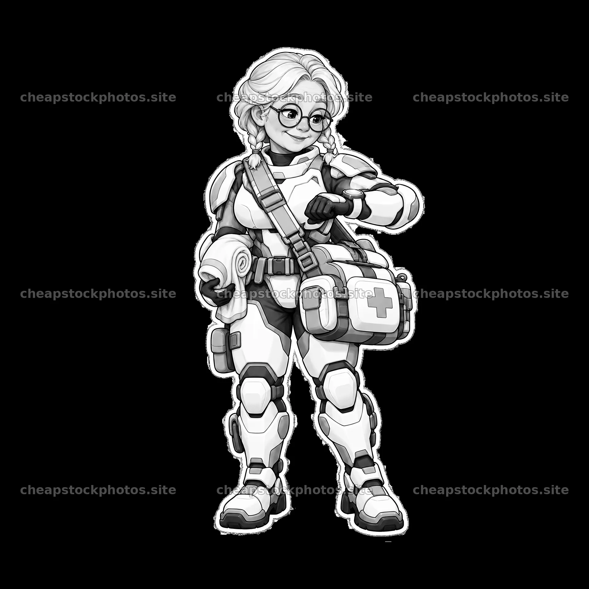 Kawaii futuristic super-soldier with a medical kit – stock photos 7746x7746