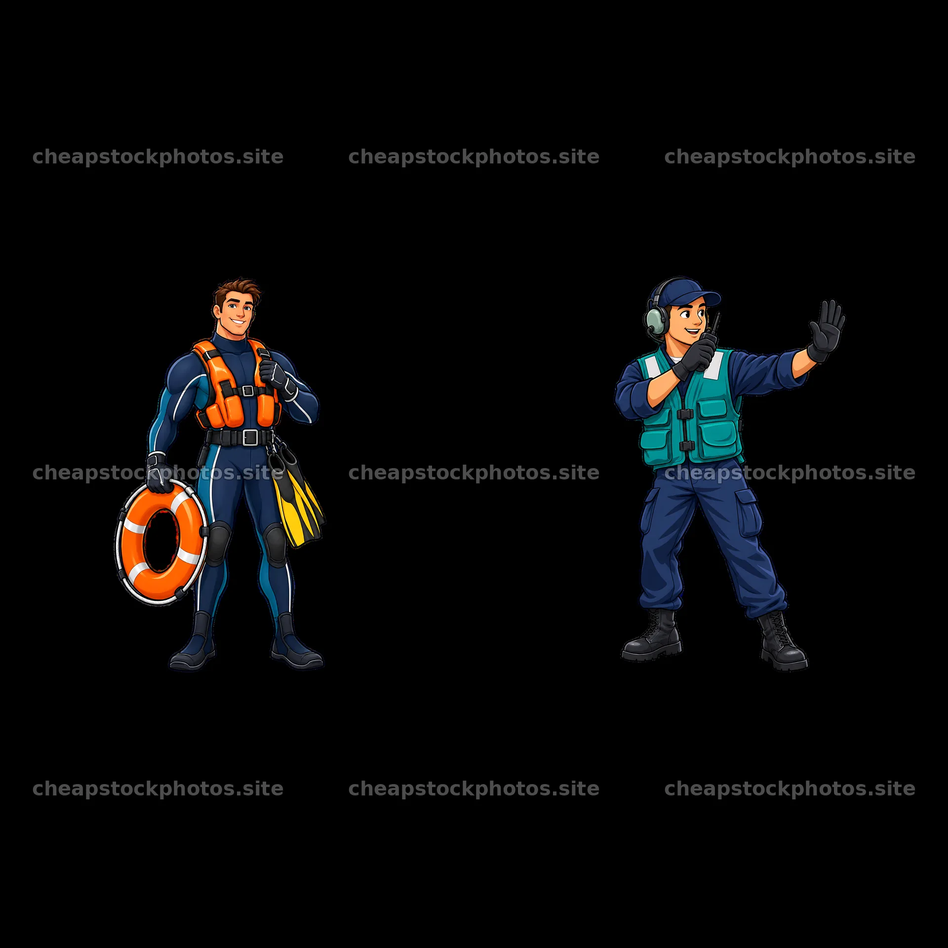 Two cartoon characters appear on an aircraft carrier – stock photos 7746x7746