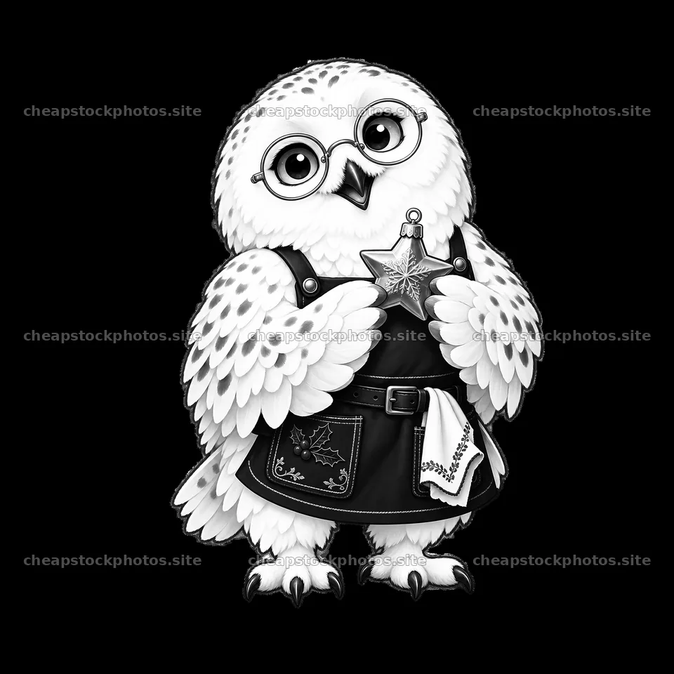 Owl wearing glasses and holding a star ornament for Christmas – stock photos 7746x7746