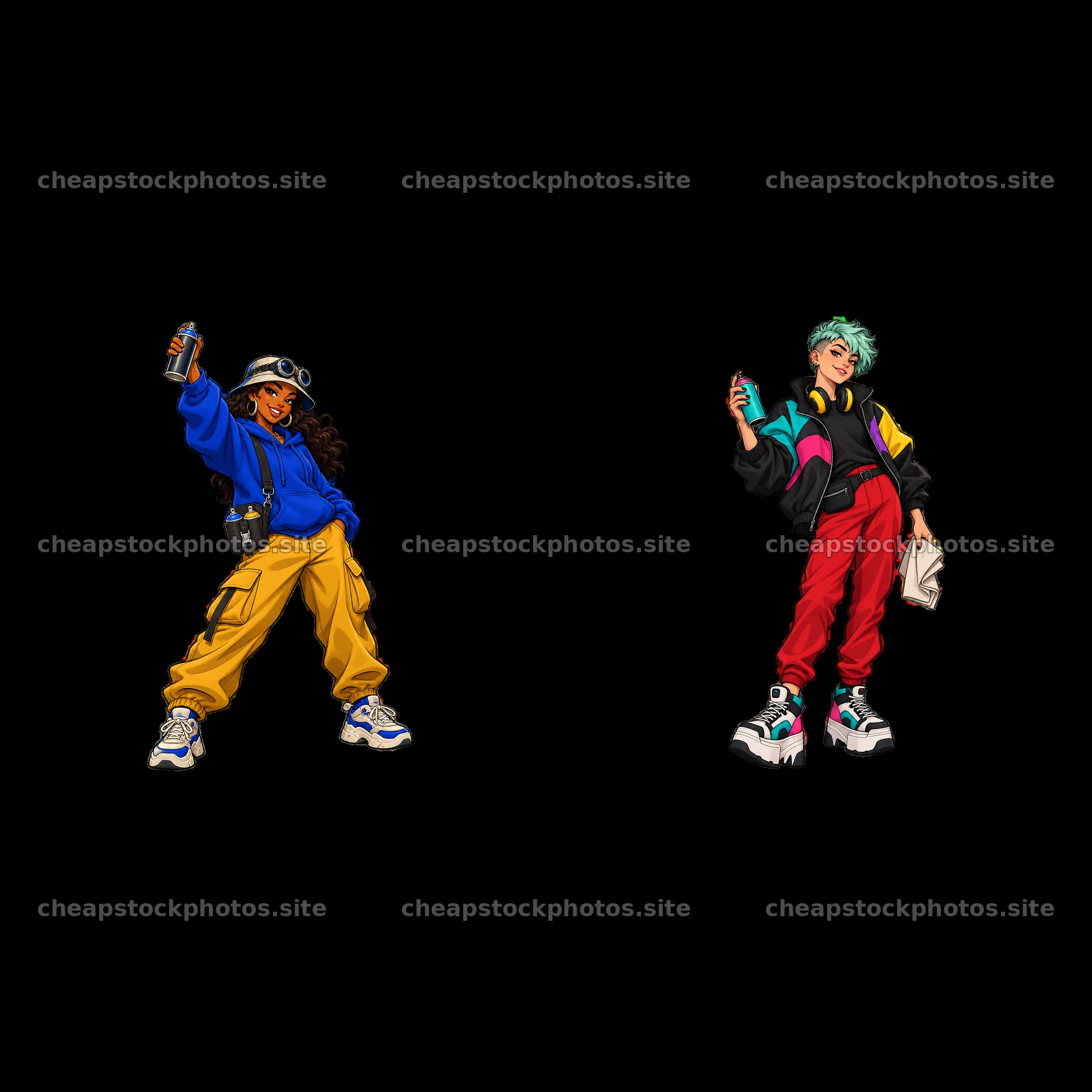 Cartoon sticker of graffiti artists in streetwear style – stock photos 7746x7746