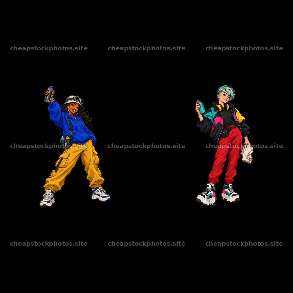 Cartoon sticker of graffiti artists in streetwear style – stock photos 7746x7746