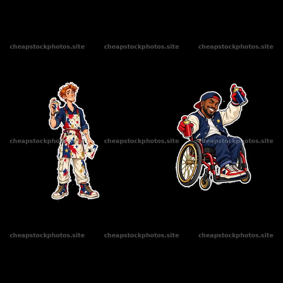 Patriotic graffiti sprayer with a friend in a wheelchair – stock photos 7746x7746