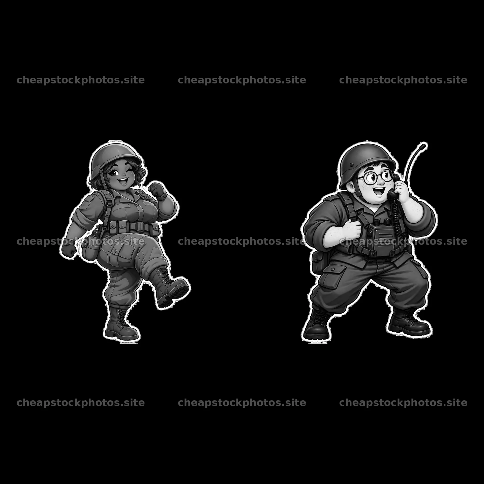 Cute ultra-chubby soldiers having fun during training drill – stock photos 7746x7746