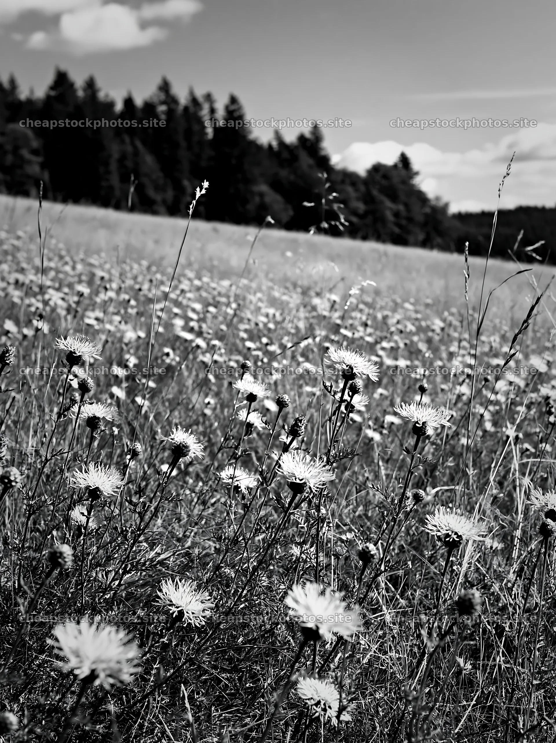 Sunny flowering herb meadow under blue sky – stock photos 6866x9174